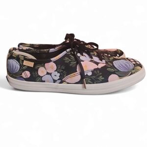 KEDS X RIFLE PAPER Company Botanical Champion Sneakers Women Size 7 Black Floral
